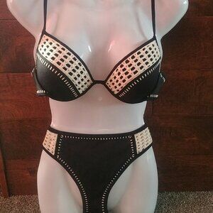 VICTORIA'S SECRET BIKINI Swim Carova Crochet 34B Fabulous Top & Large Flirt
